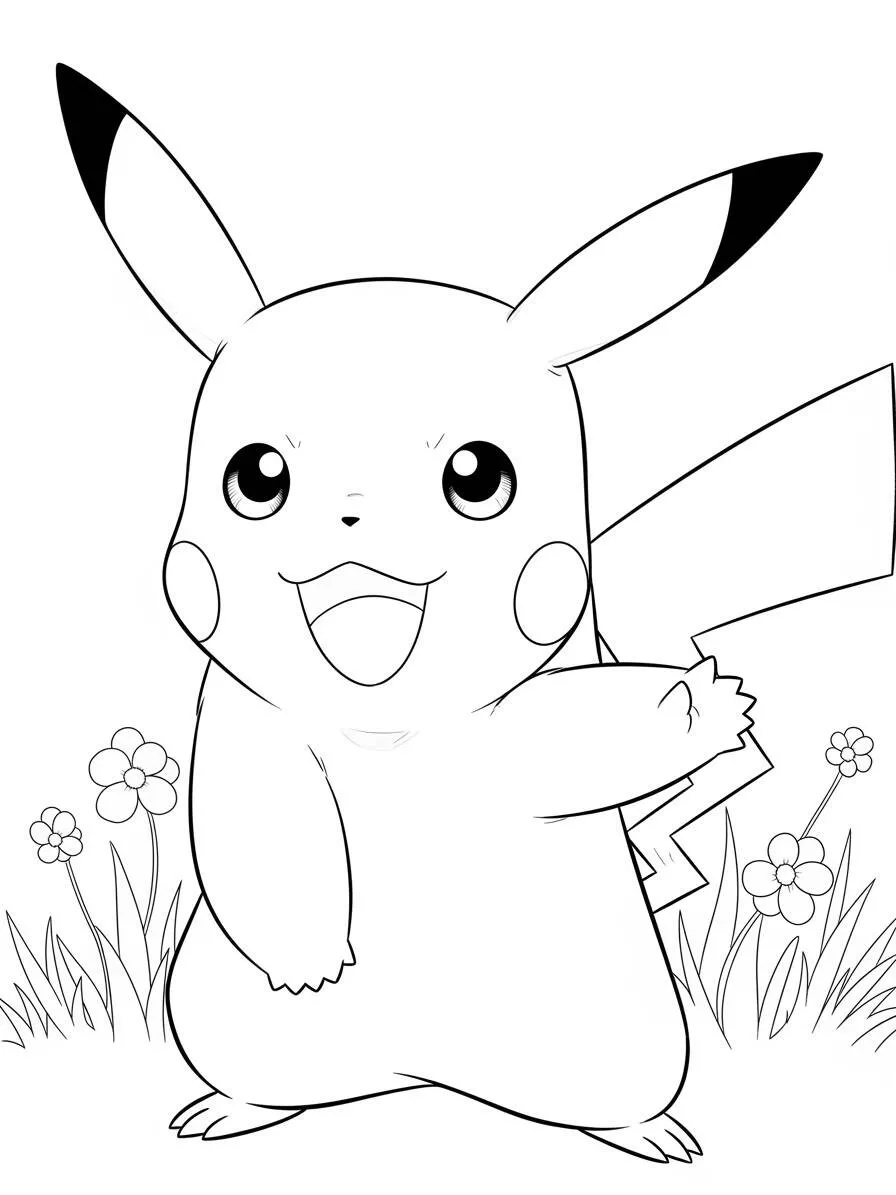 Desenho de Pikachu Sorridente para Colorir