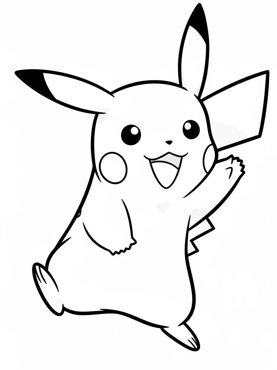 Desenho de Pikachu Feliz a Correr para Colorir