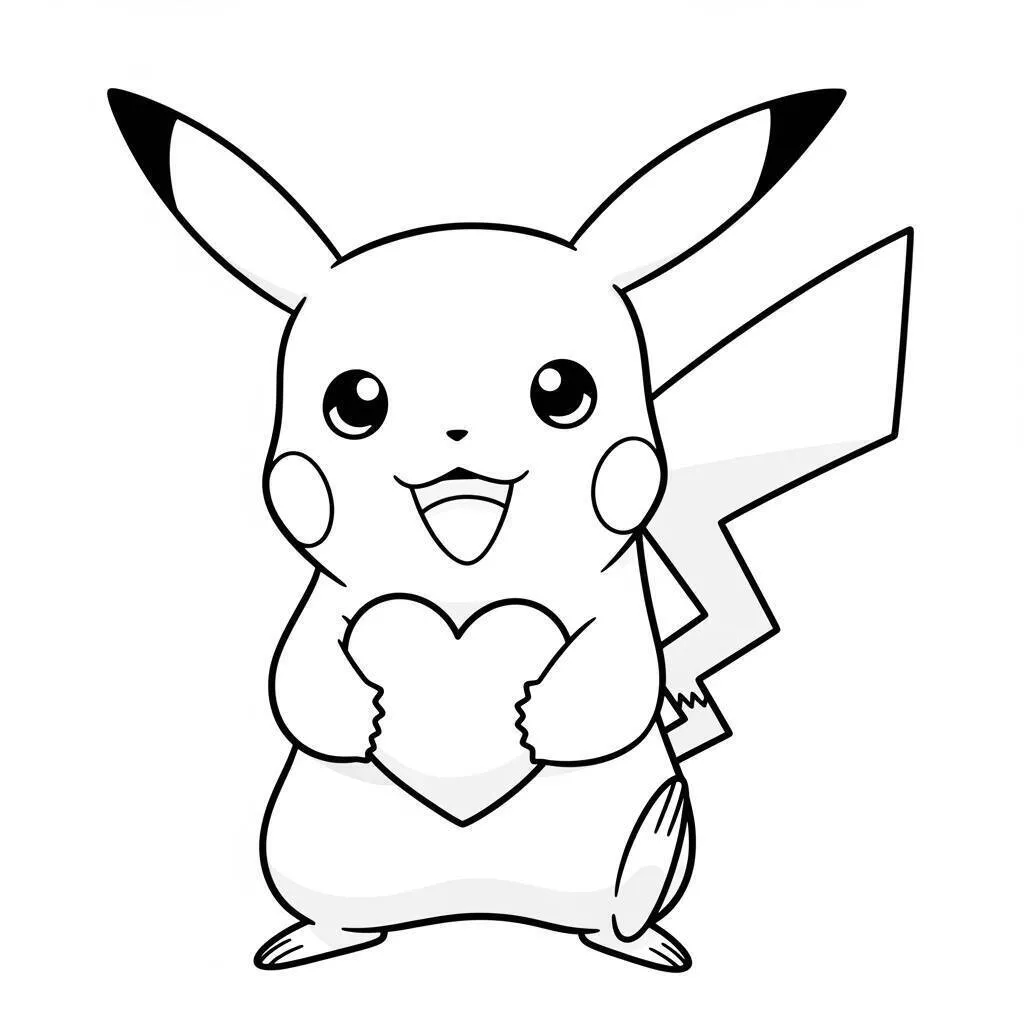 Desenho de Pikachu Segurando um Coração para Colorir