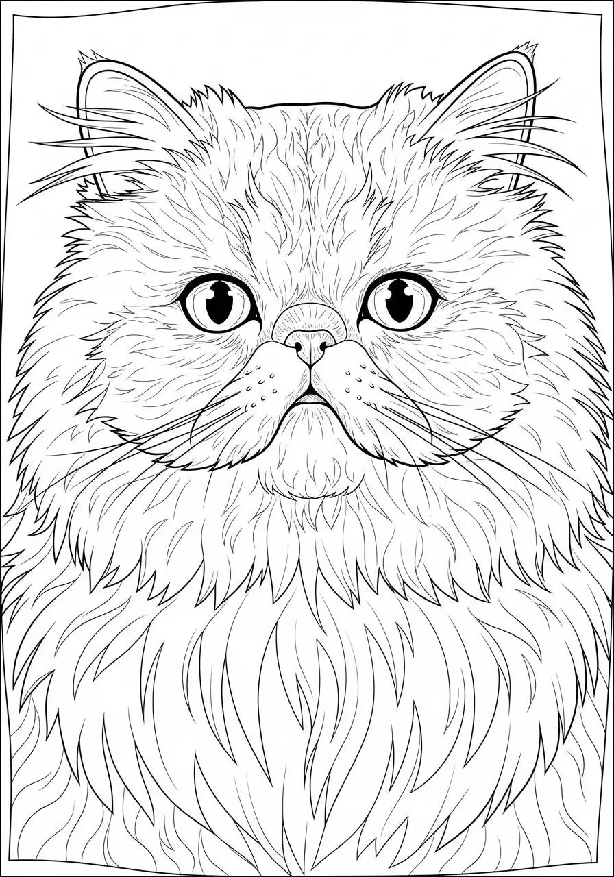 Página para colorear de gato persa con pelaje esponjoso