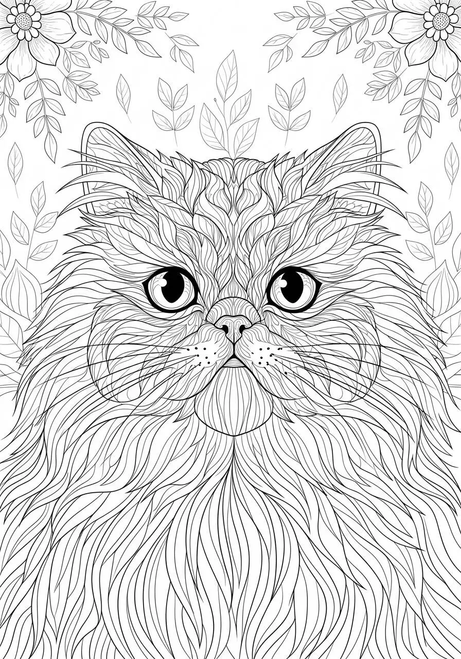 Página para colorear de gato persa con pelaje esponjoso