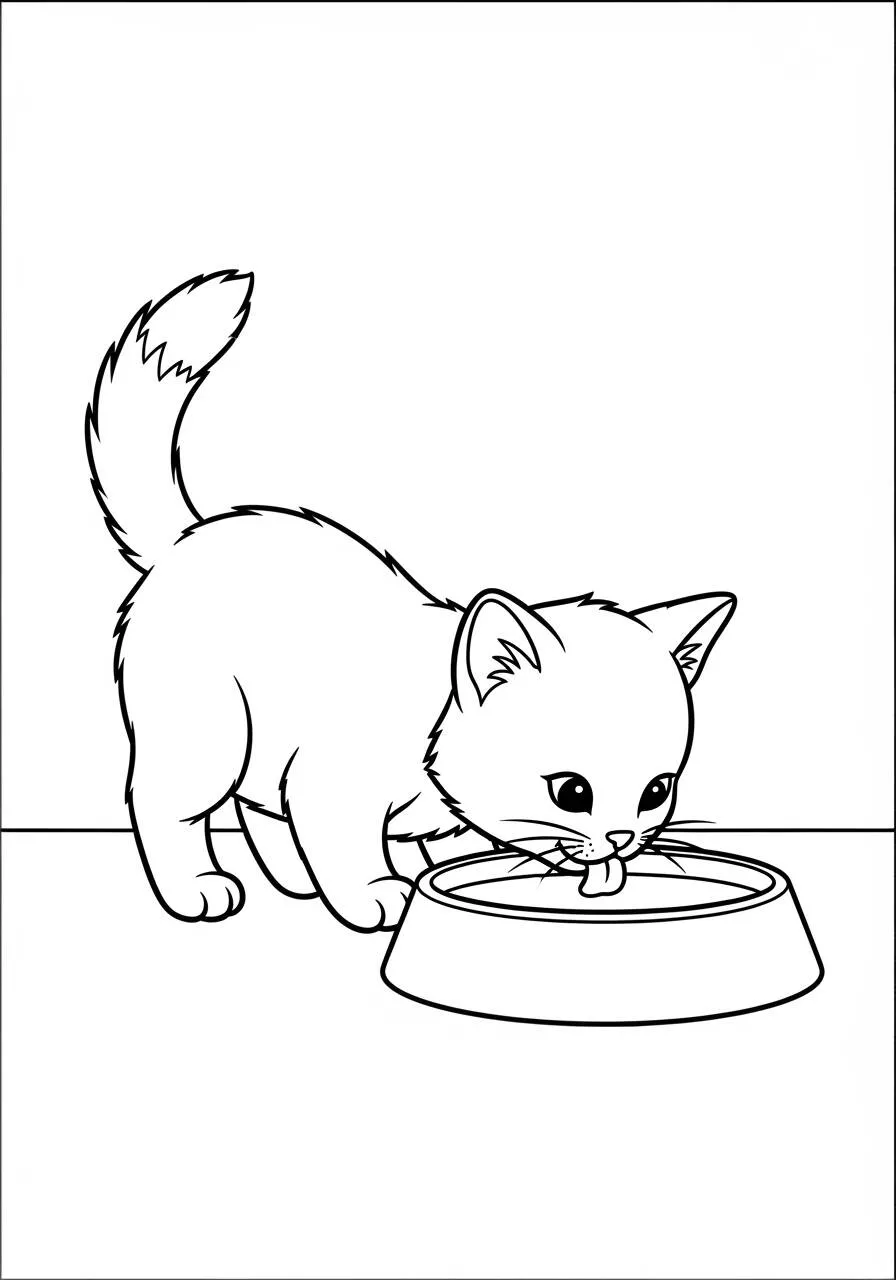 Gatito bebiendo agua Página para colorear