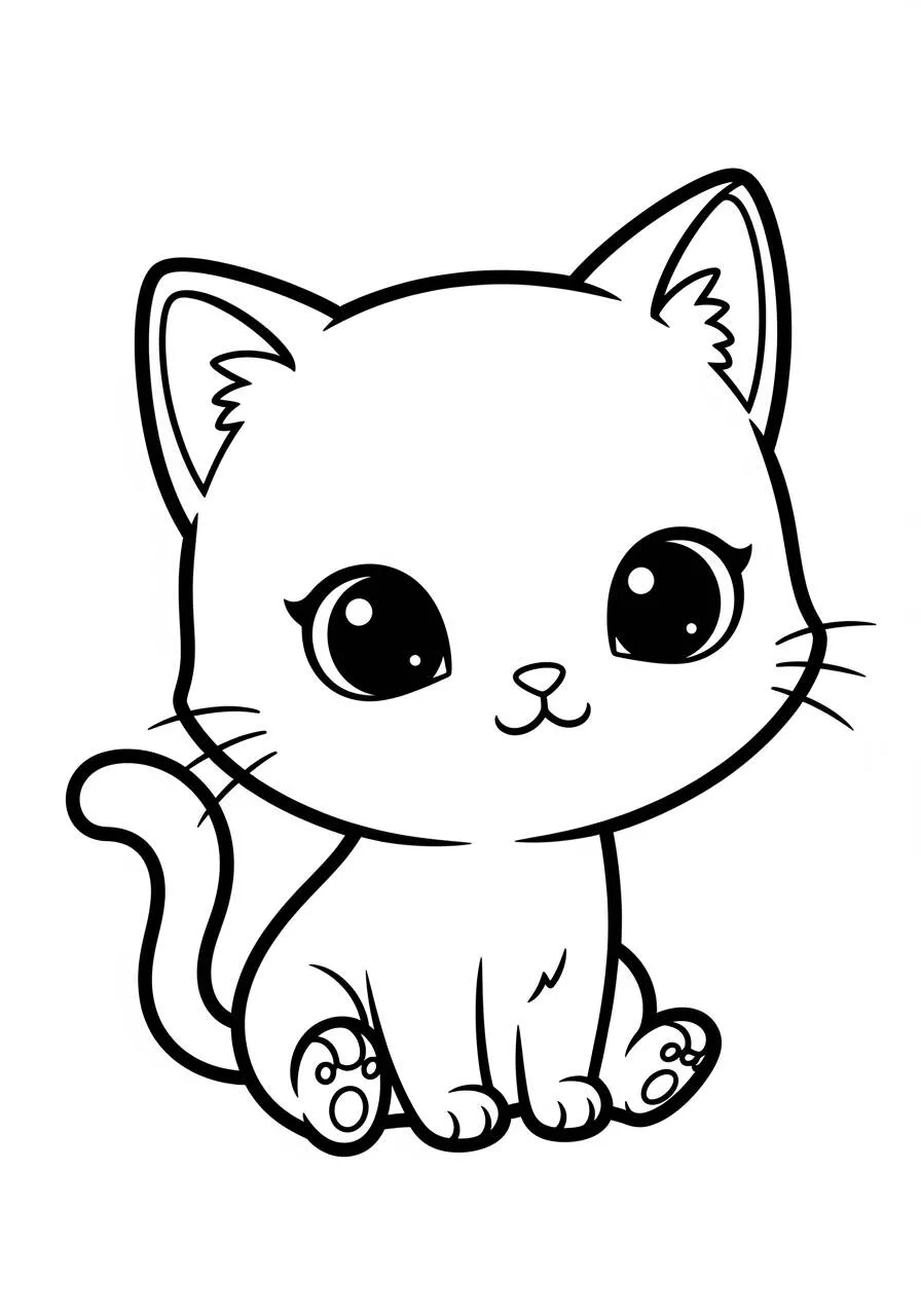 Desenho de Gatinho Fofo com Olhos Grandes para Colorir