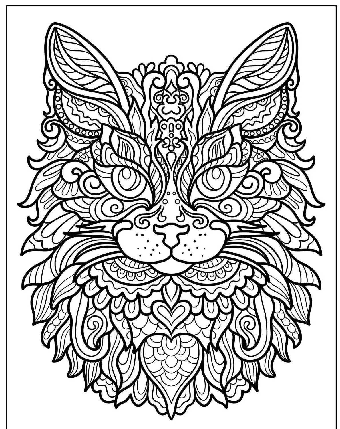 Desenho de Gato com Padrões Ornamentais para Colorir