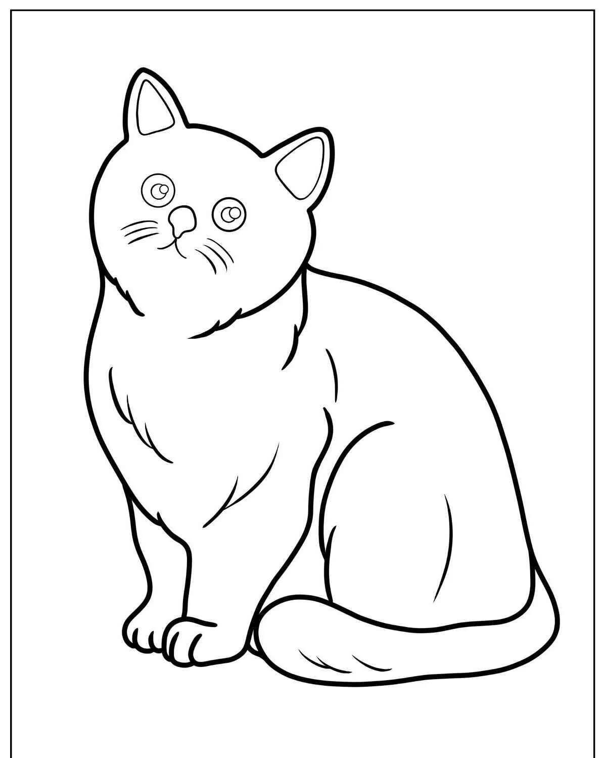 Desenho de Gato Fofo Sentado para Colorir