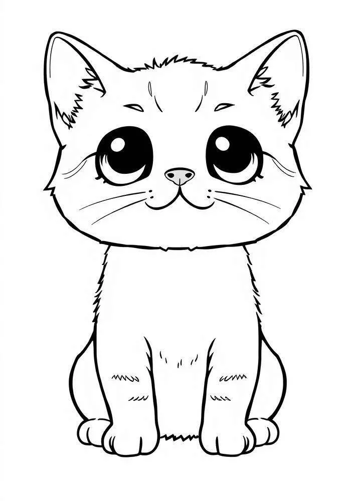 Lindo gatito con ojos grandes Dibujo para colorear
