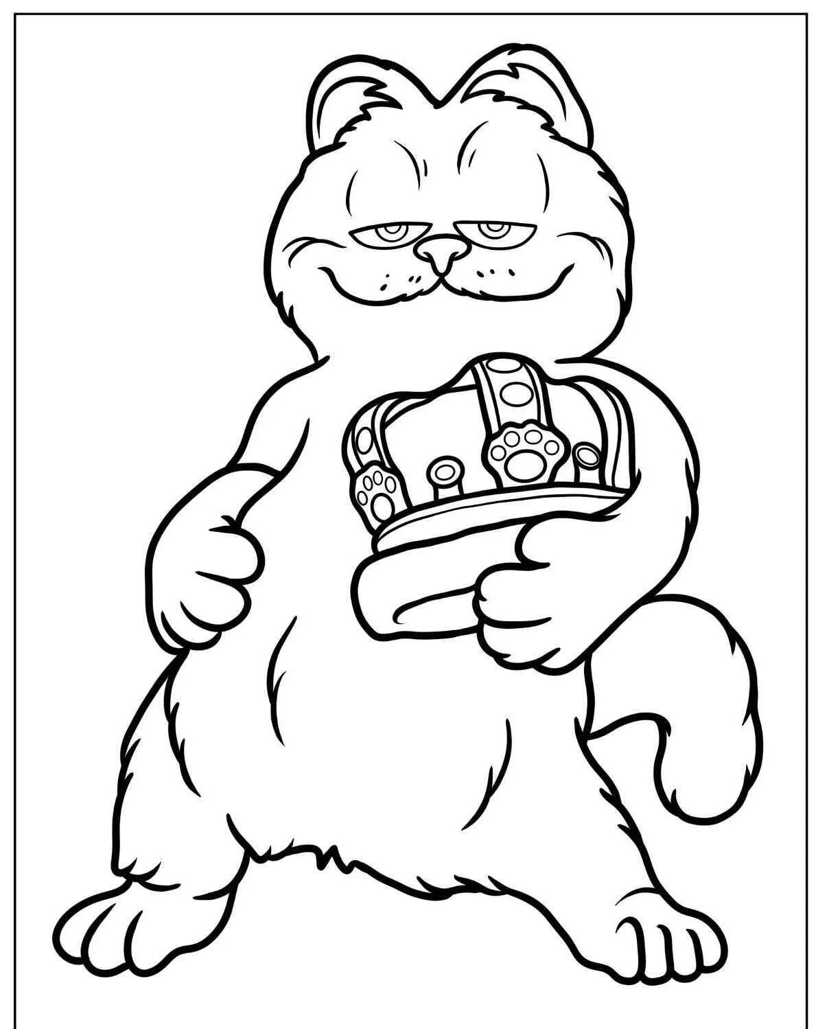 Desenho de Gato Rei Segurando uma Coroa para Colorir