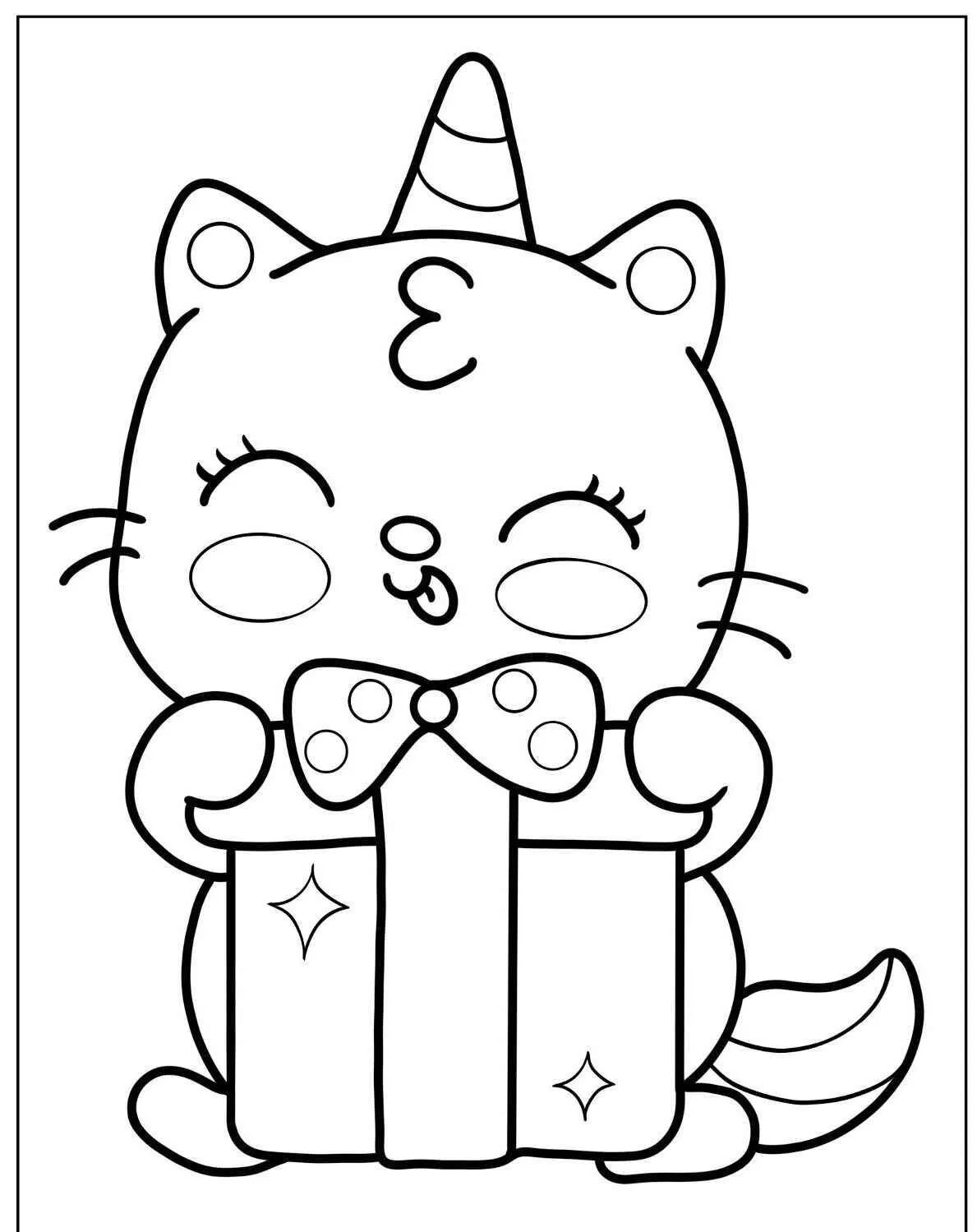 Lindo gatito con regalo Dibujo para colorear