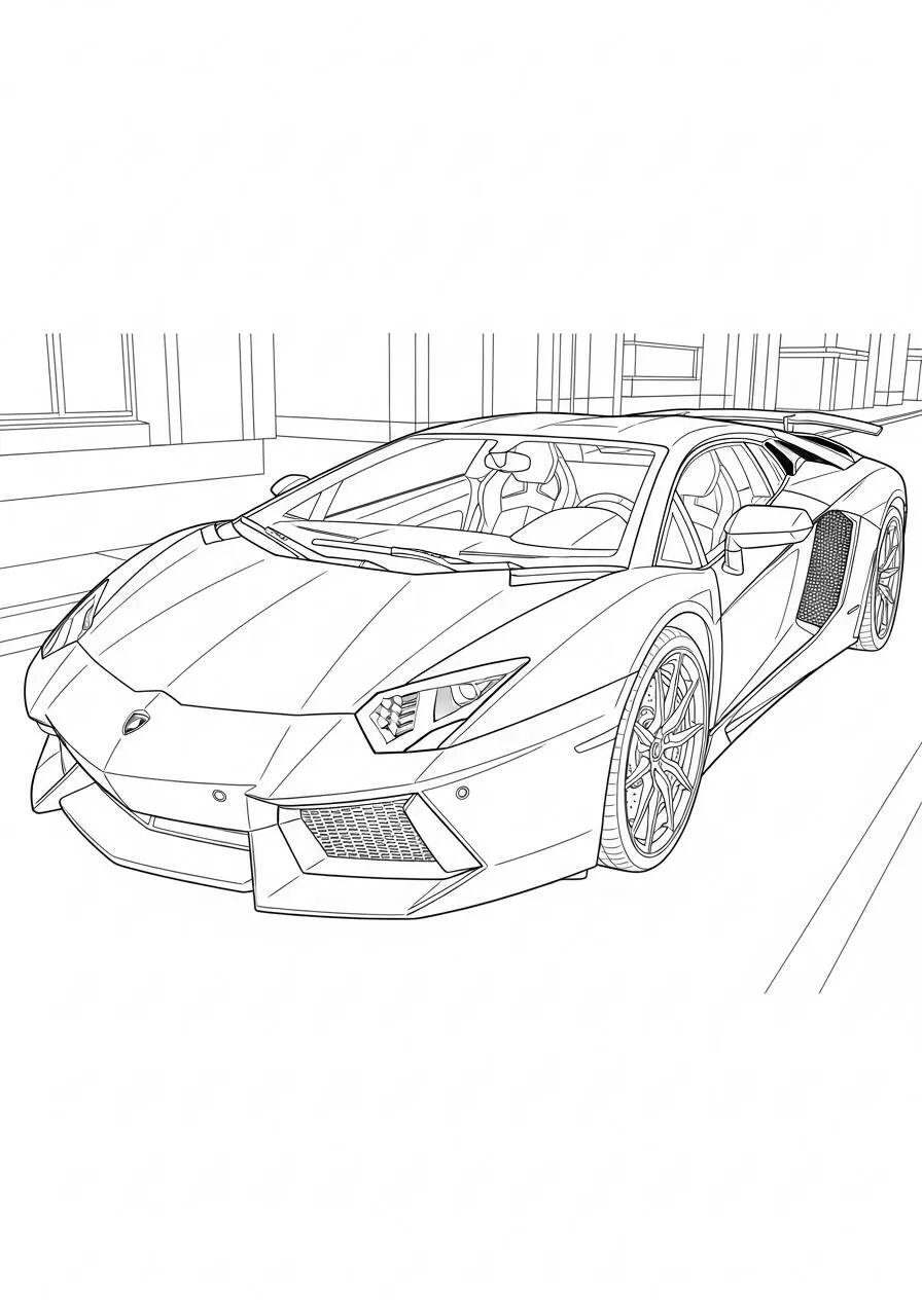 Desenho de Lamborghini Aventador na Rua para Colorir