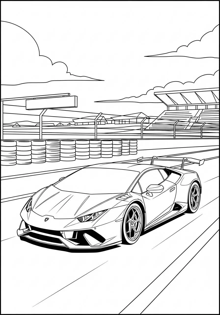 Desenho de Lamborghini Huracán em Pista de Corrida para Colorir