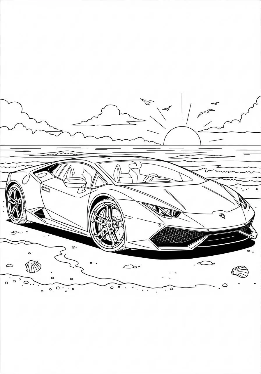 Desenho de Lamborghini Huracán na Praia para Colorir