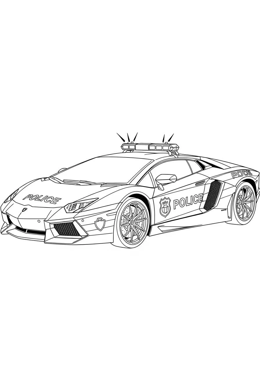 Desenho de Lamborghini Aventador Policial para Colorir