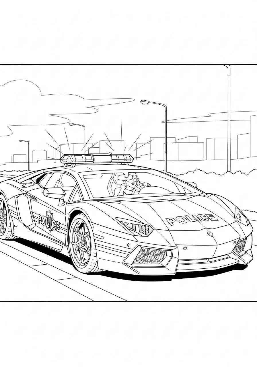 Desenho de Lamborghini Aventador Policial para Colorir