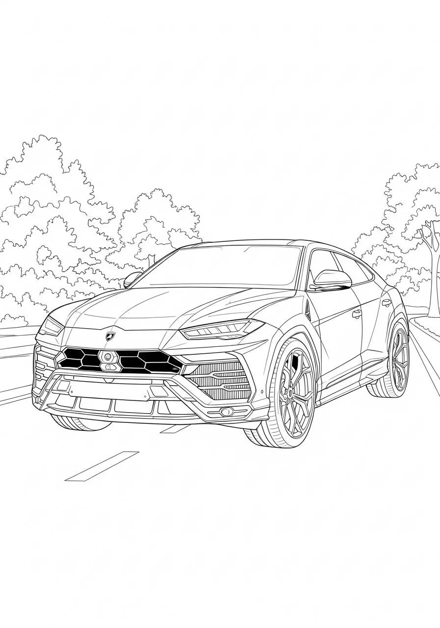 Desenho de Lamborghini Urus na Estrada para Colorir