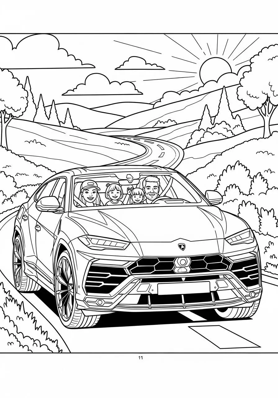 Desenho de Lamborghini Urus em Passeio Familiar para Colorir