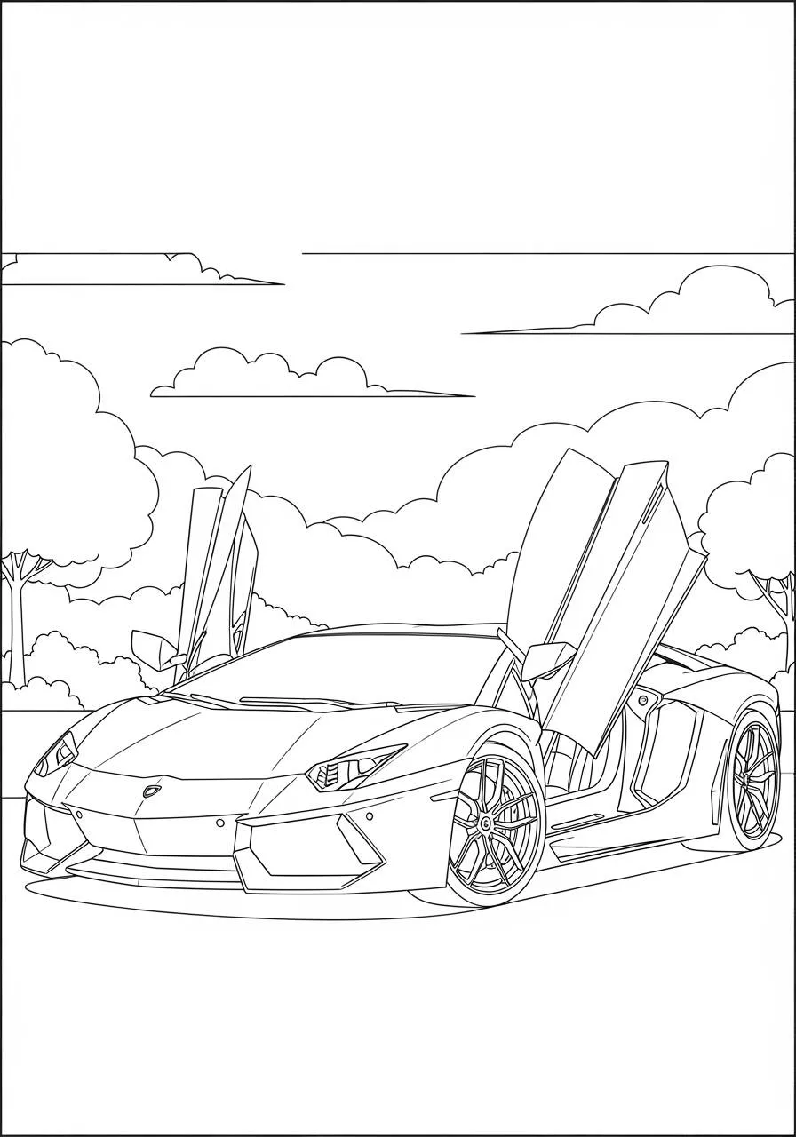 Desenho de Lamborghini Aventador com Portas Abertas para Colorir