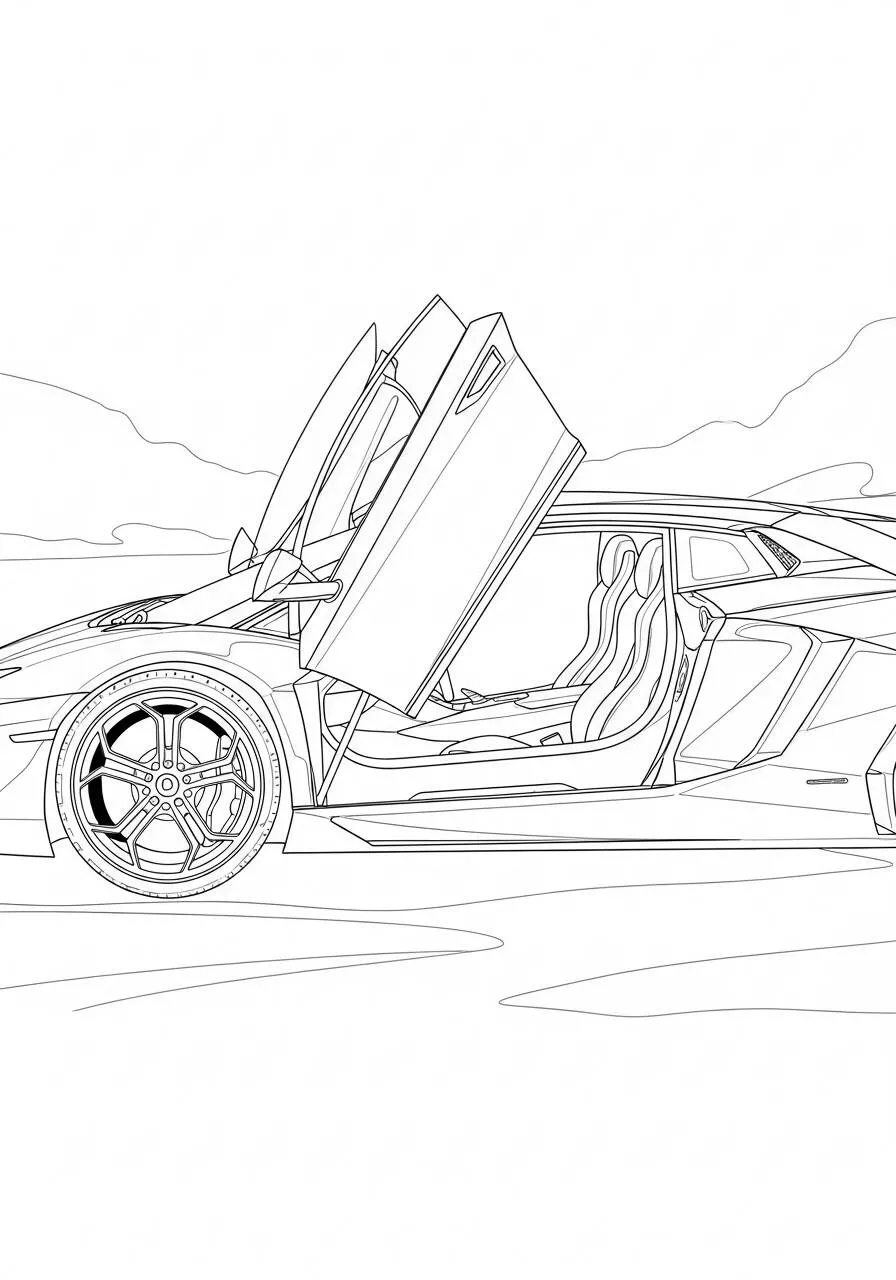 Desenho de Lamborghini Aventador com Portas Abertas para Colorir