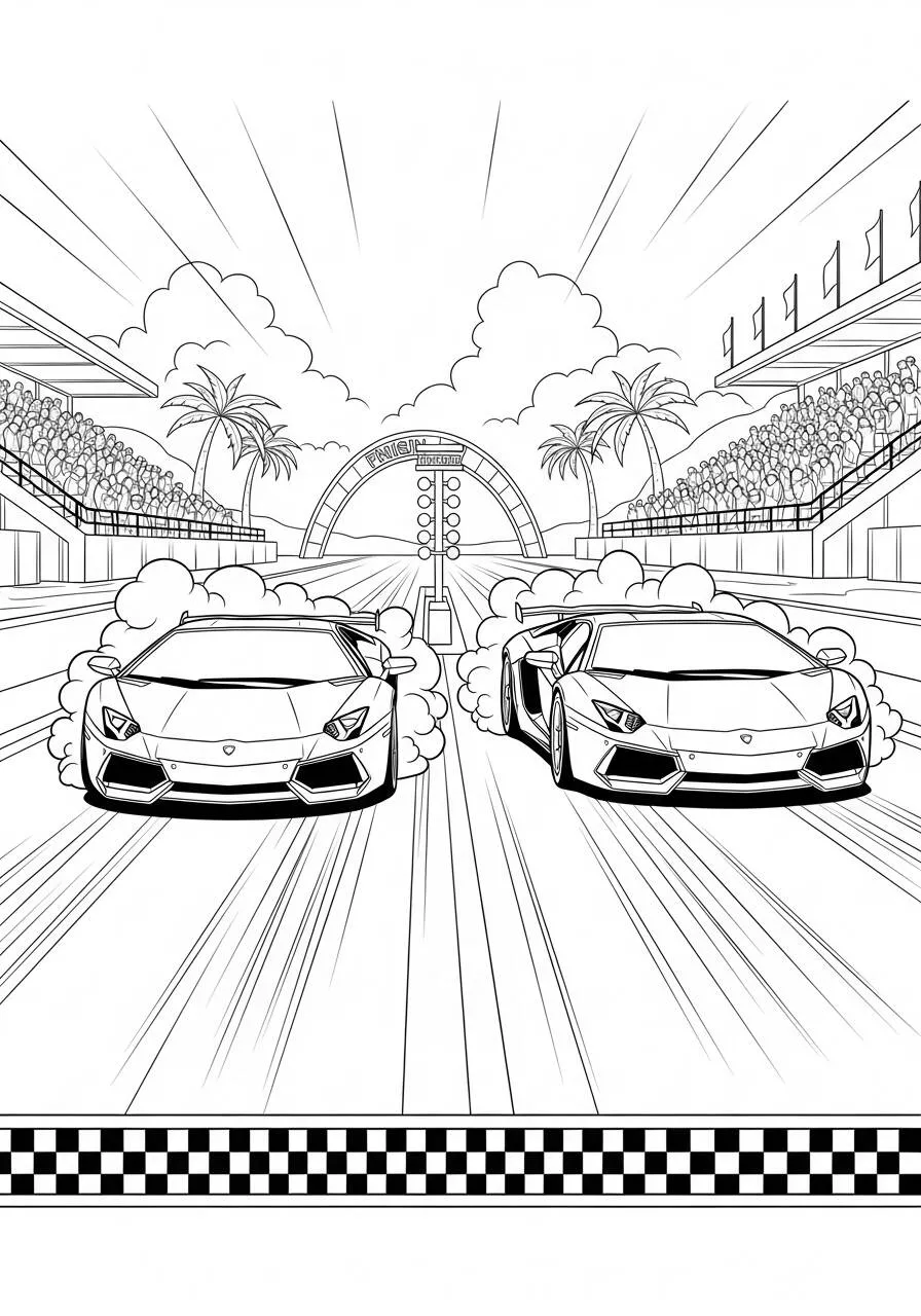 Desenho de Corrida de Lamborghini Aventador para Colorir