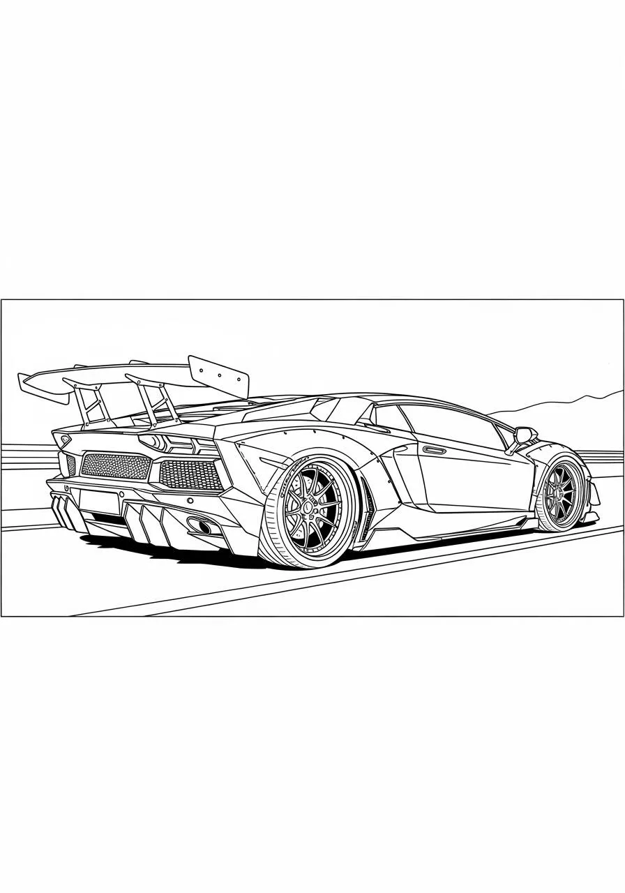 Desenho de Lamborghini Aventador com Spoiler para Colorir