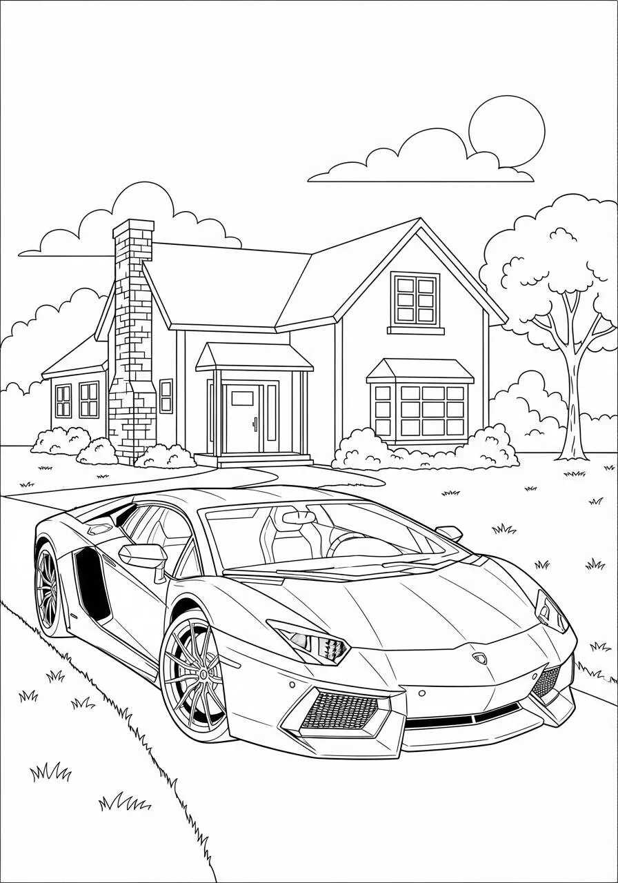 Desenho de Lamborghini Aventador na Frente de Casa para Colorir