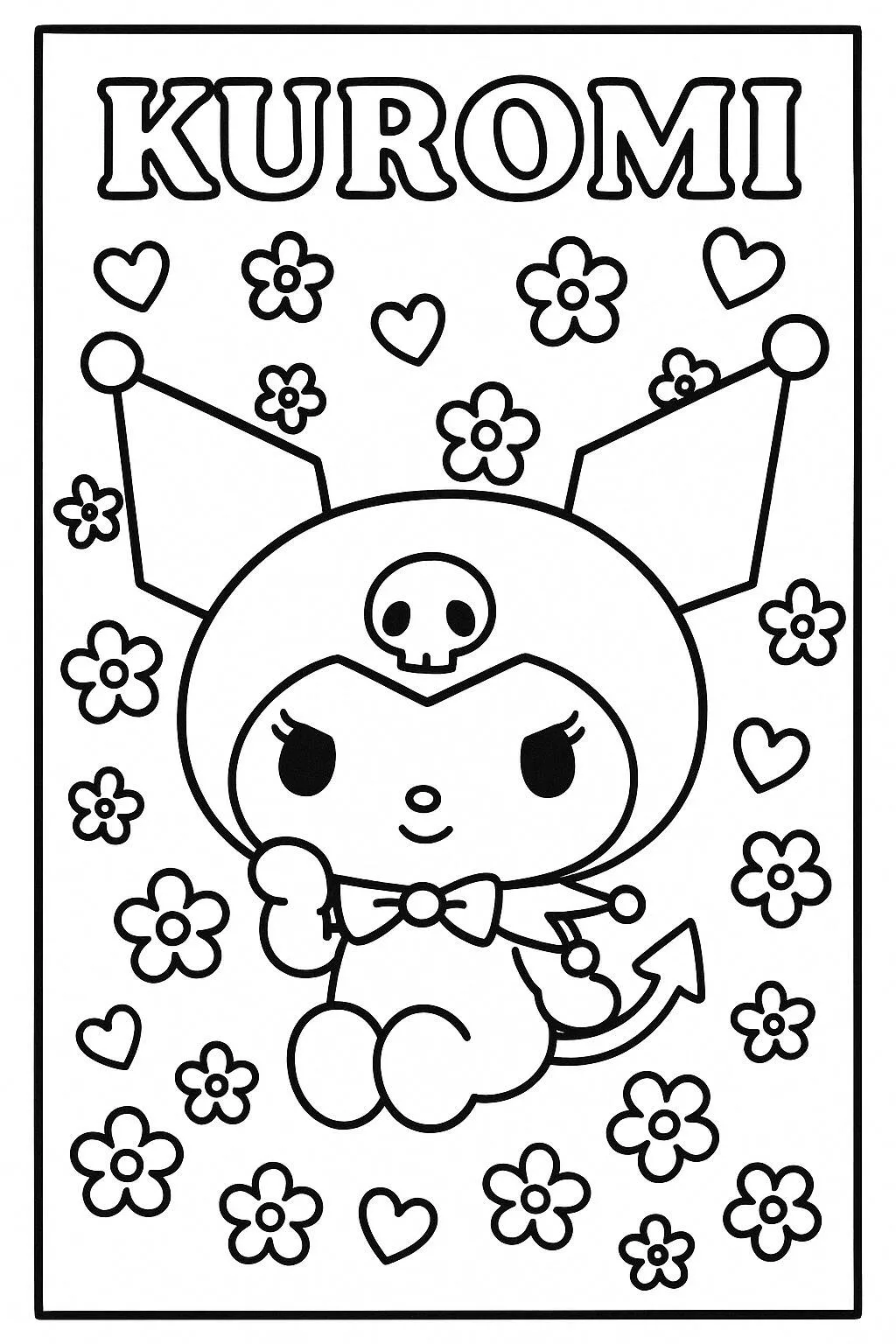 Desenho de Kuromi com Flores para Colorir