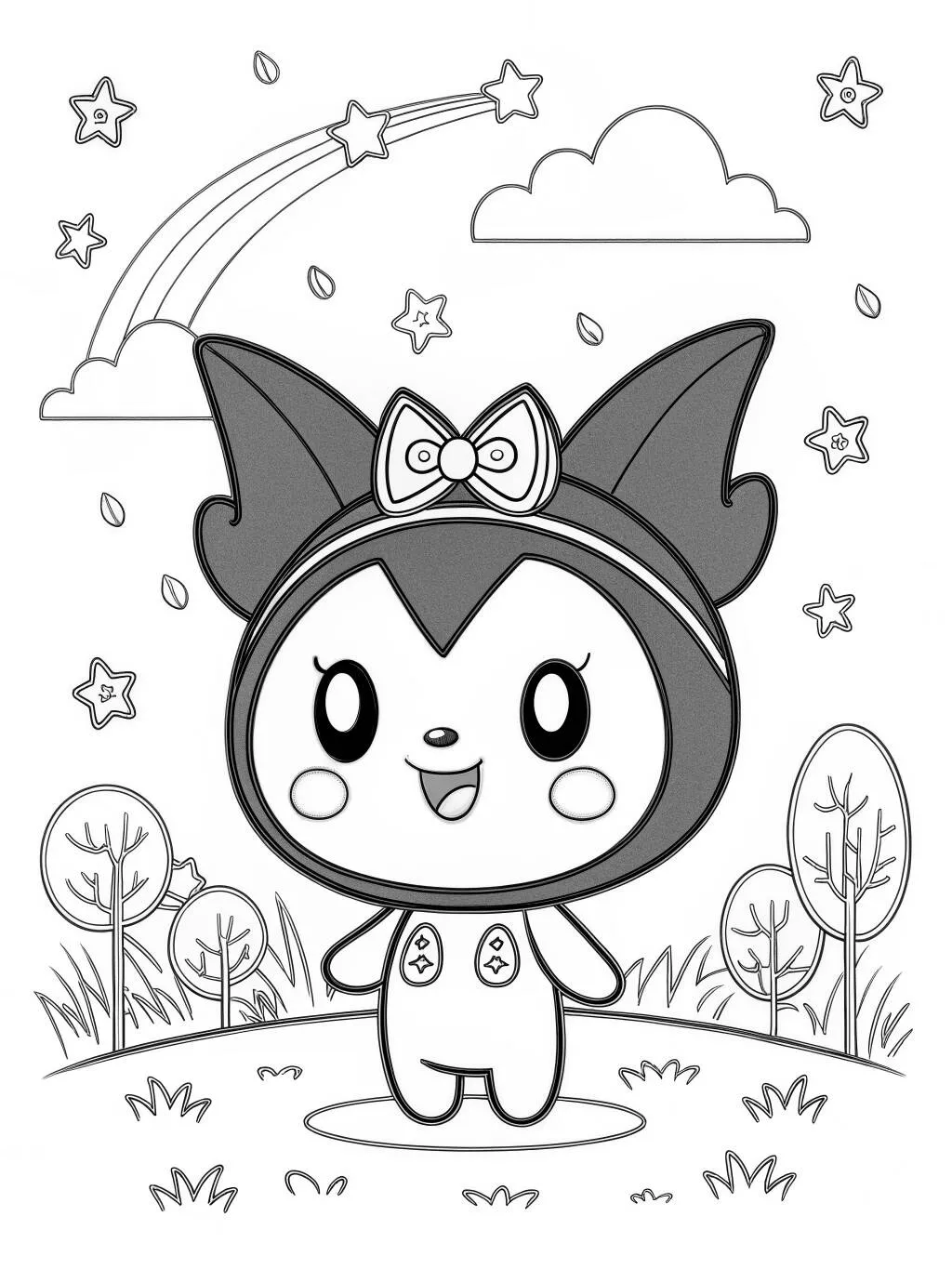 Desenho de Kuromi com Arco Íris para Colorir