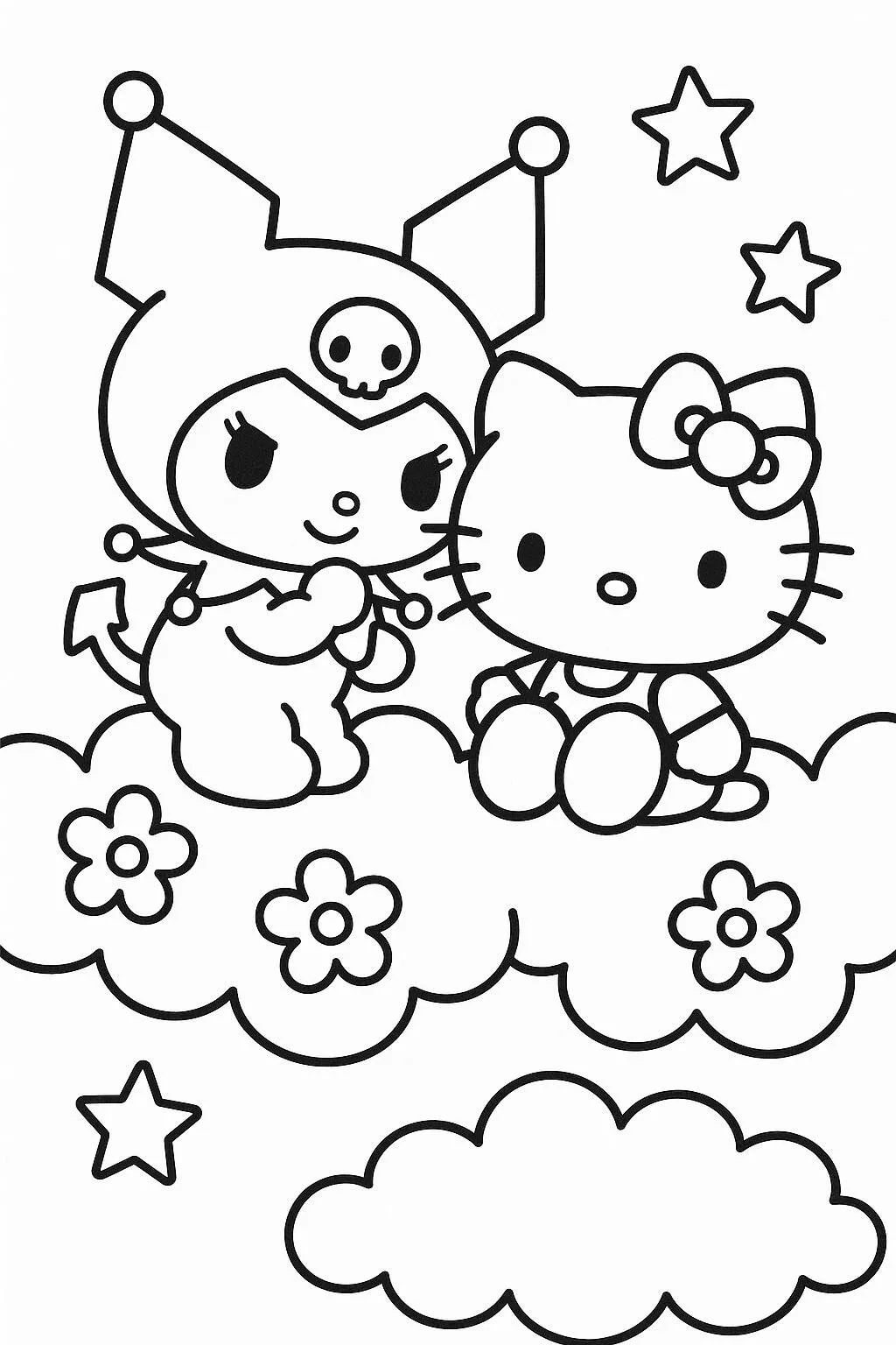Desenho de Kuromi e Hello Kitty para Colorir