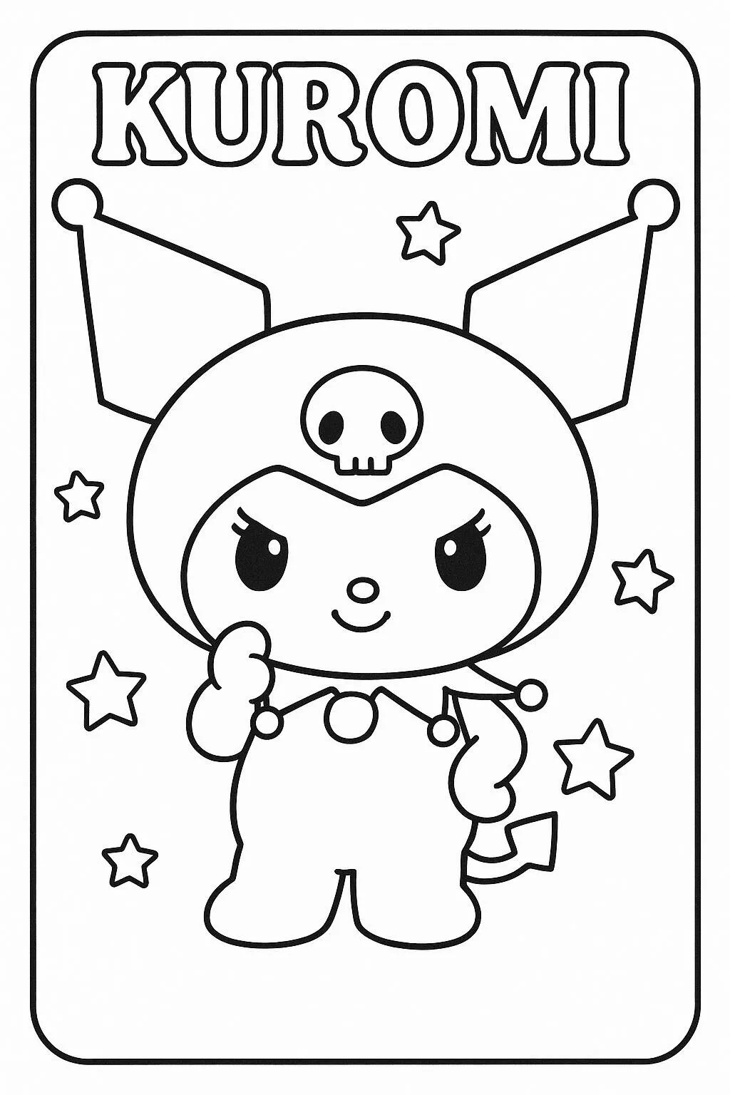 Desenho de Kuromi para Colorir com Estrelas e Caveira