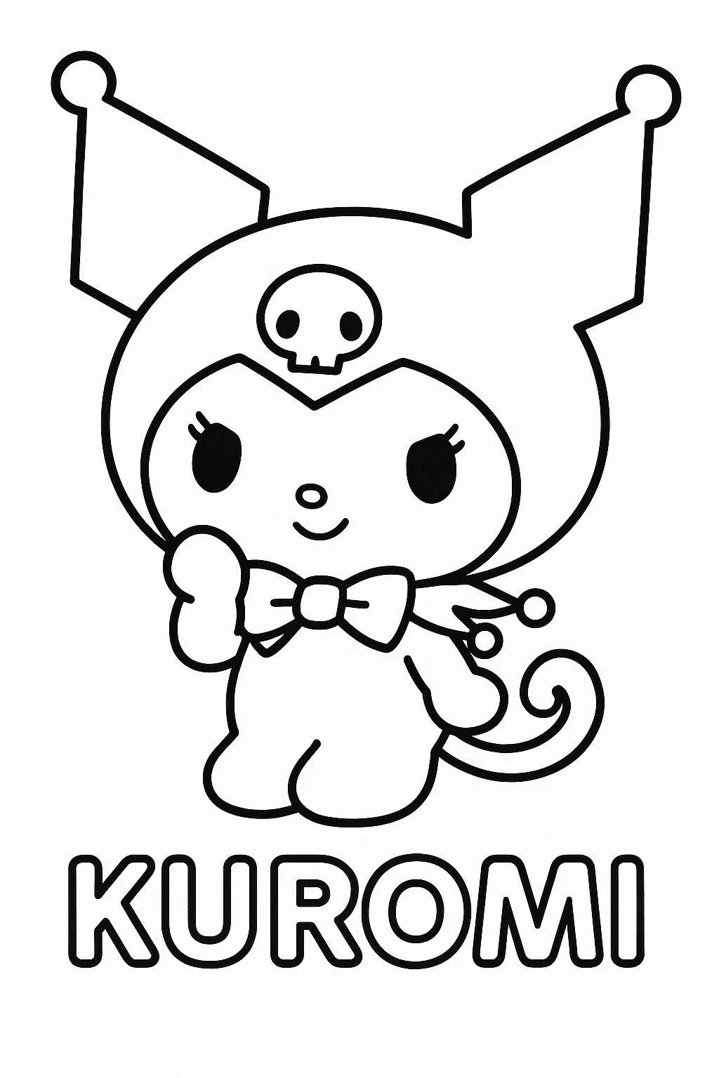 Desenho de Kuromi Fofa com Chapéu de Caveira para Colorir