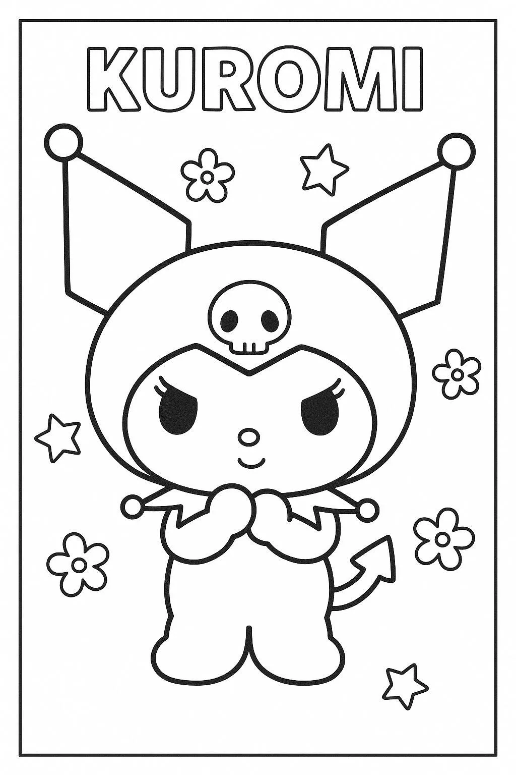 Desenho de Kuromi com Estrelas para Colorir