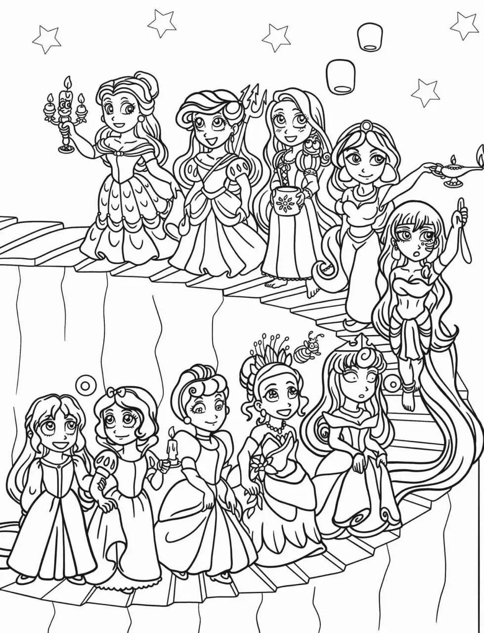 Desenho das Princesas da Disney para Colorir   Diversão com Elsa, Anna, Ariel e Mais