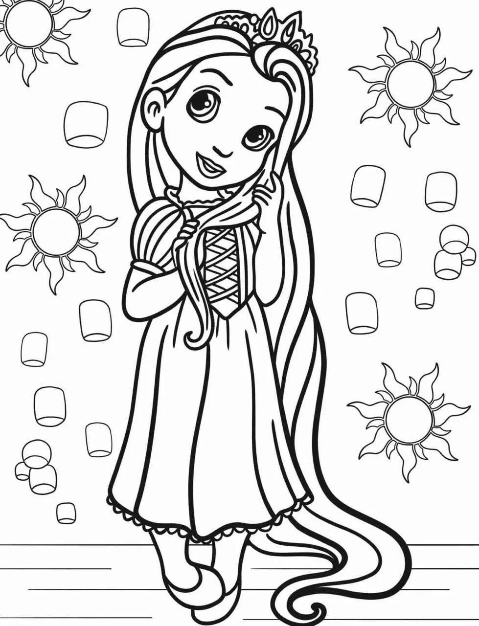 Desenho da Princesa da Disney Rapunzel para Colorir