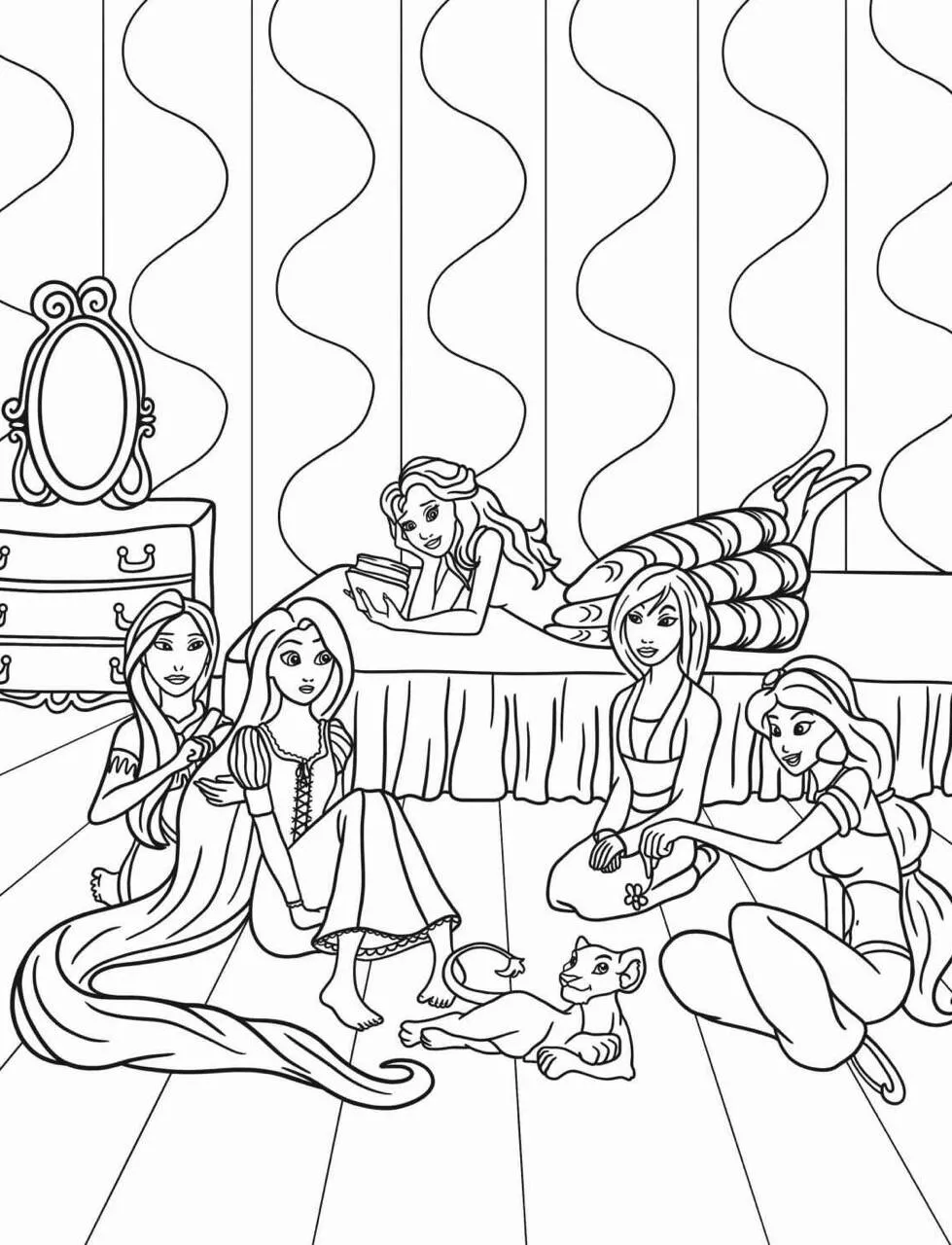 Desenho das Princesas da Disney para Colorir com Rapunzel, Cinderela e Ariel