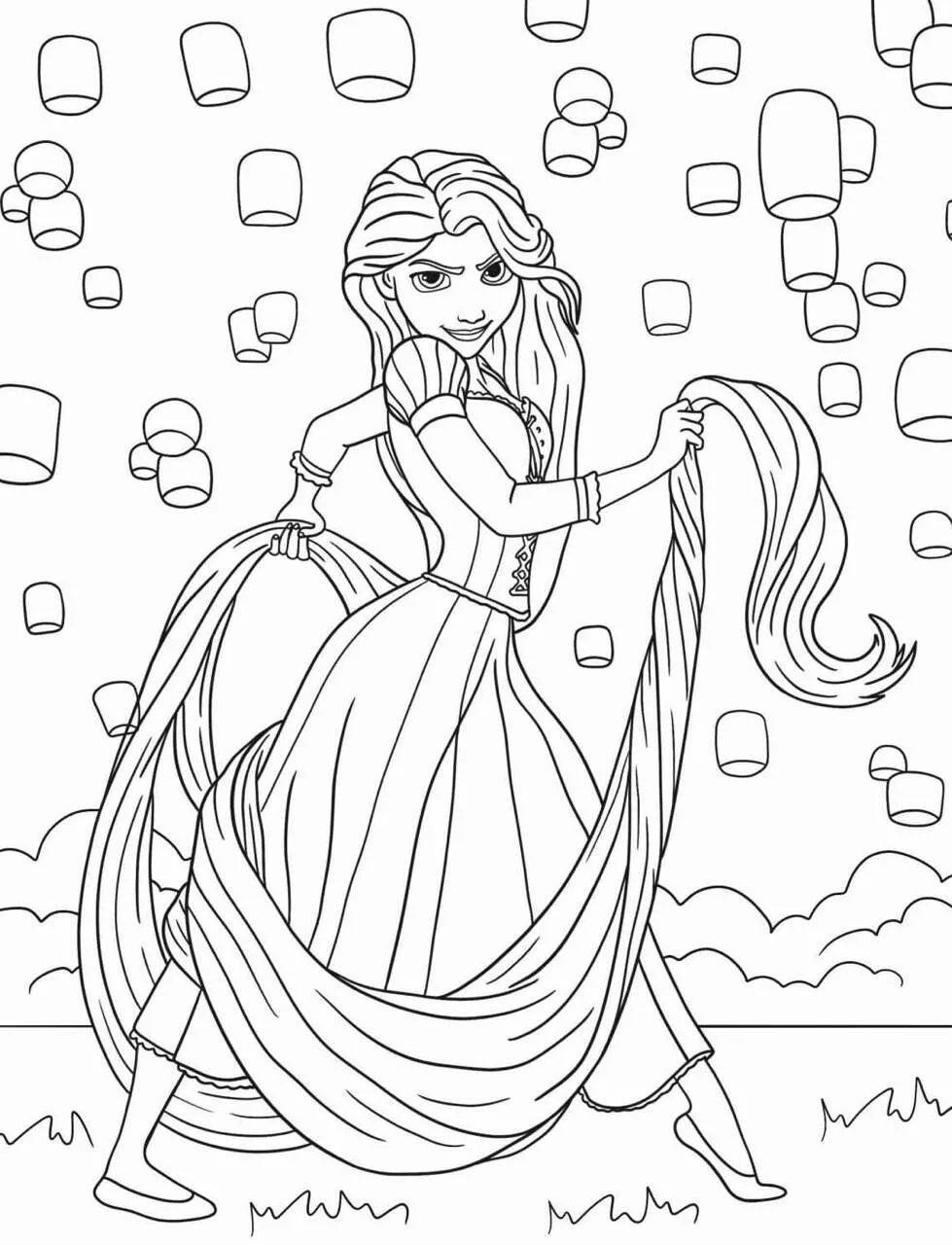 Desenho da Princesa da Disney Rapunzel para Colorir