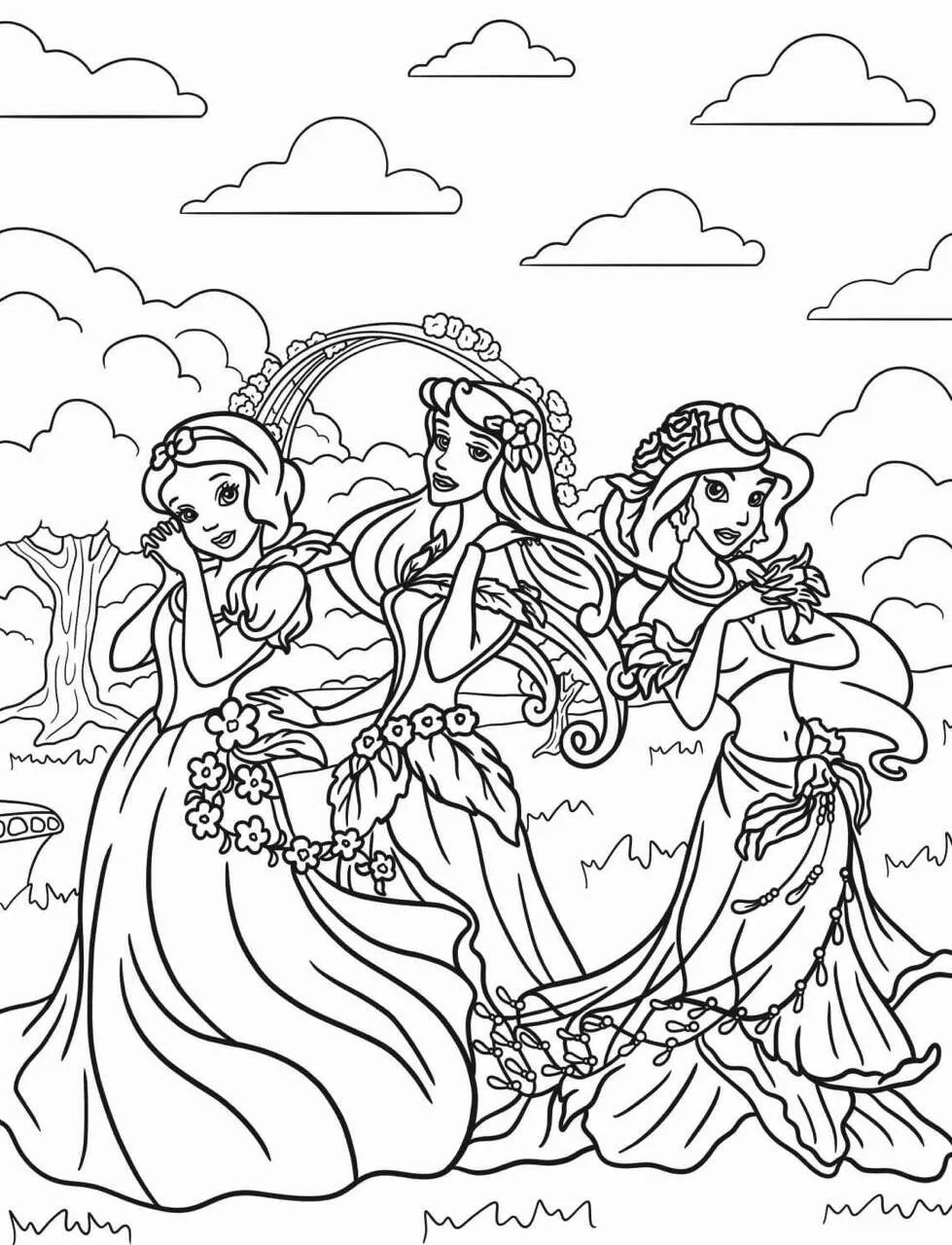 Desenho das Princesas da Disney para Colorir: Branca de Neve, Ariel e Cinderela