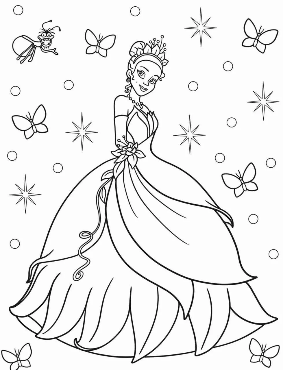 Desenho da Princesa da Disney Tiana para Colorir
