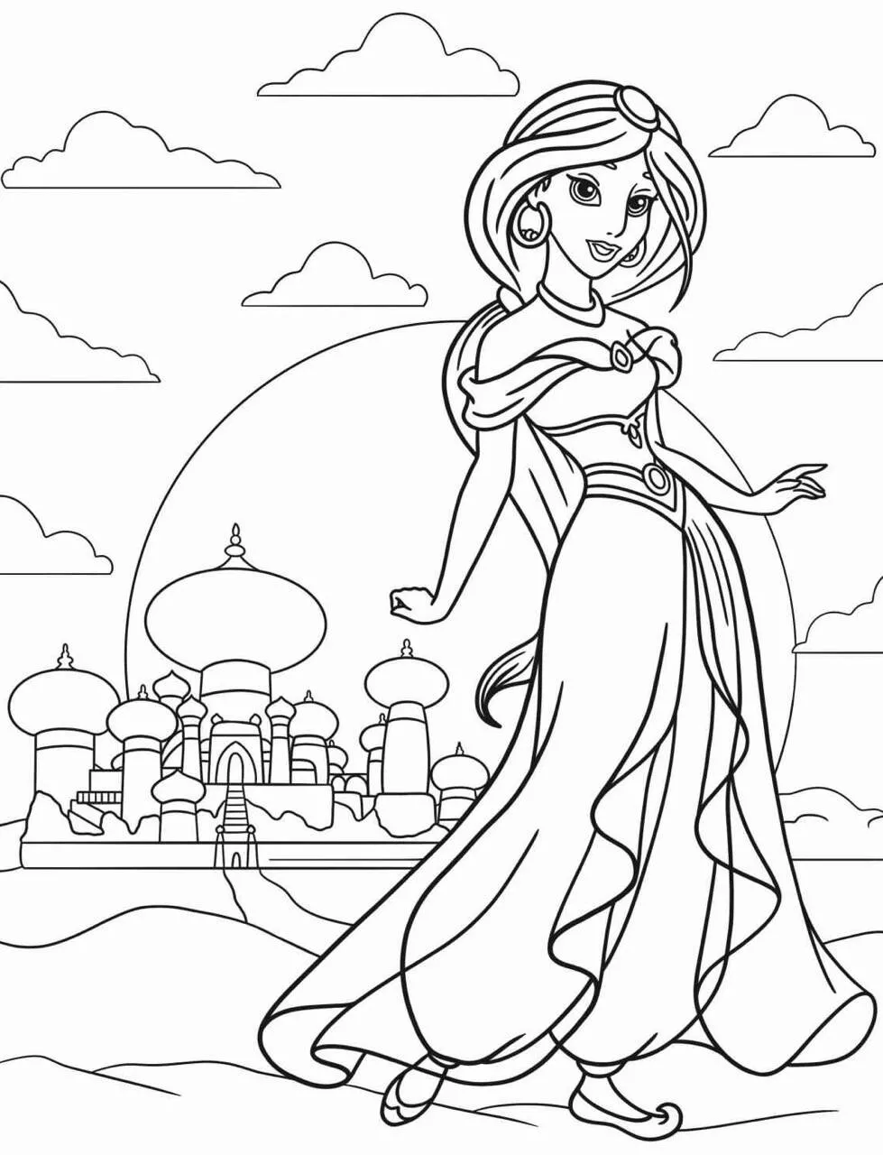 Desenho da Princesa da Disney Jasmine para Colorir