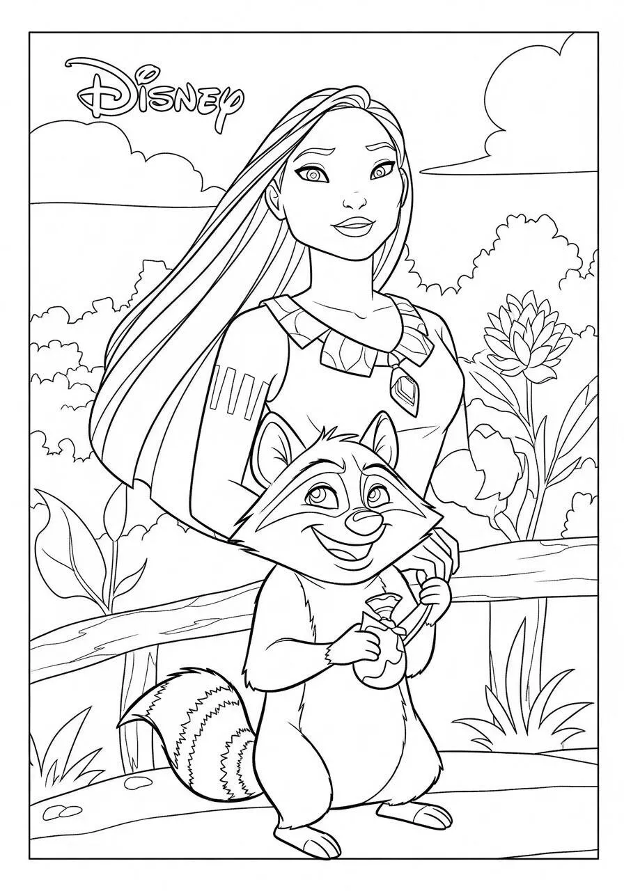 Pagina da colorare della Principessa Disney Pocahontas