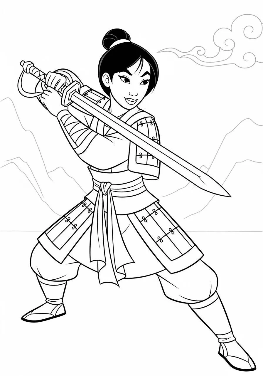 Desenho da Princesa da Disney Mulan para Colorir