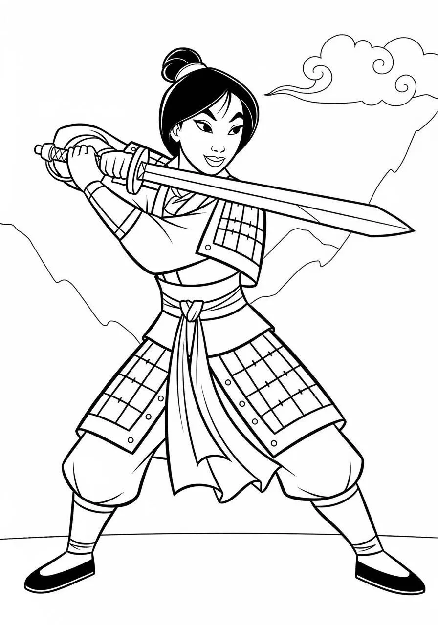 Pagina da colorare della Principessa Disney Mulan