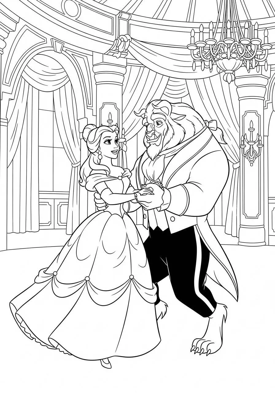 Desenho da Princesa da Disney Bela e a Fera para Colorir