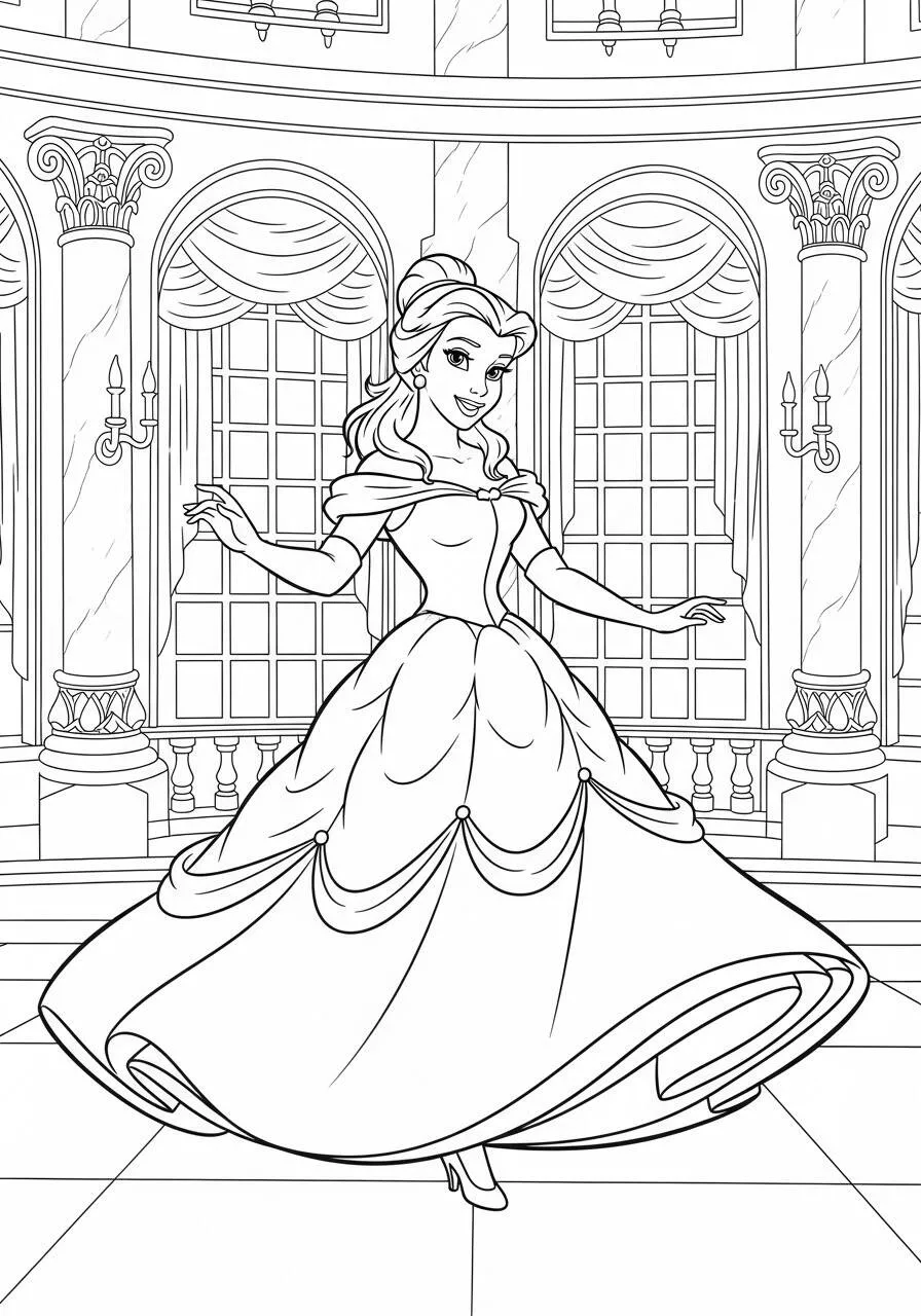 Pagina da colorare della Principessa Disney Belle