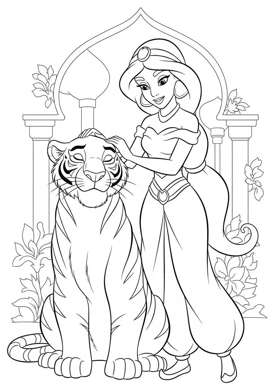 Desenho da Princesa da Disney Jasmine para Colorir