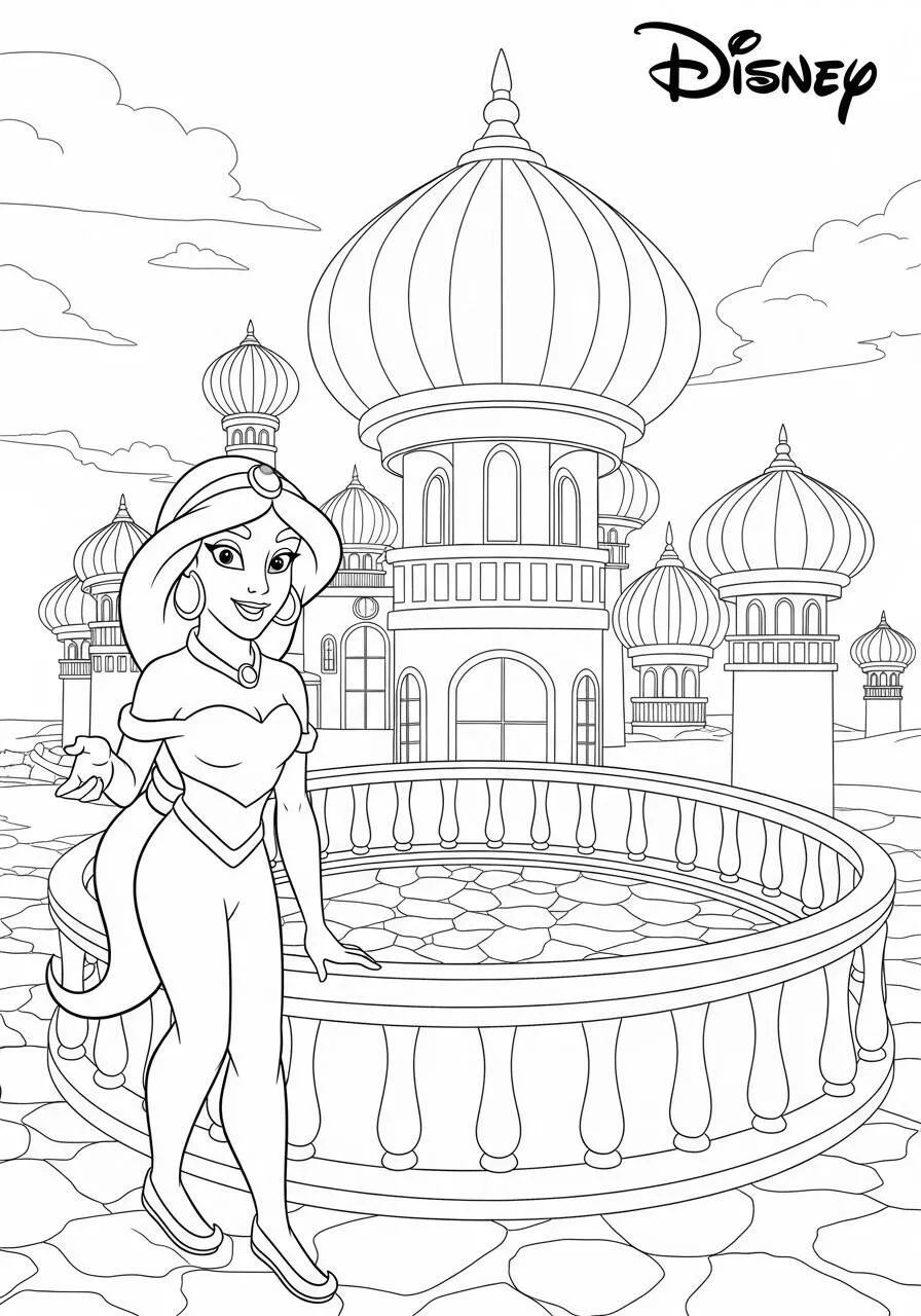 Dibujo para colorear de la princesa Jasmine de Disney