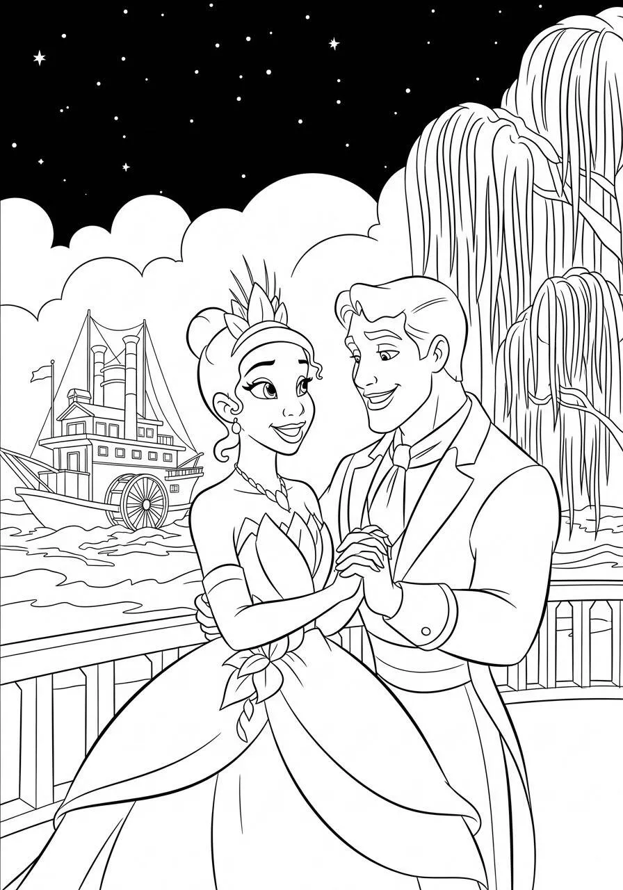 Dibujo para colorear de la princesa Tiana de Disney