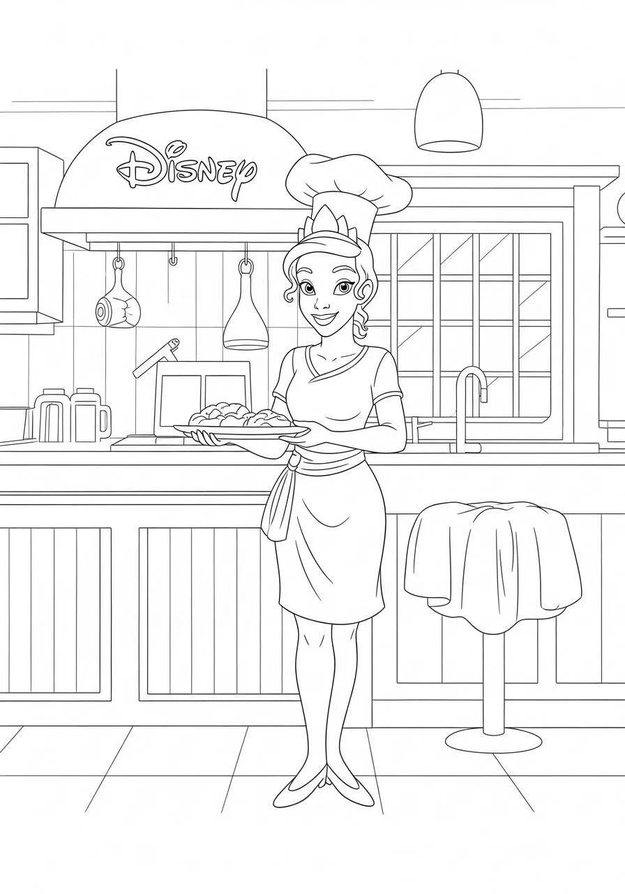 Dibujo para colorear de la princesa Tiana de Disney