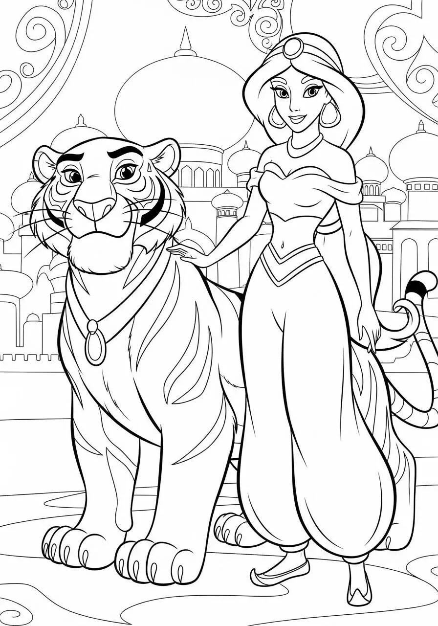 Dibujo para colorear de la princesa Jasmine de Disney