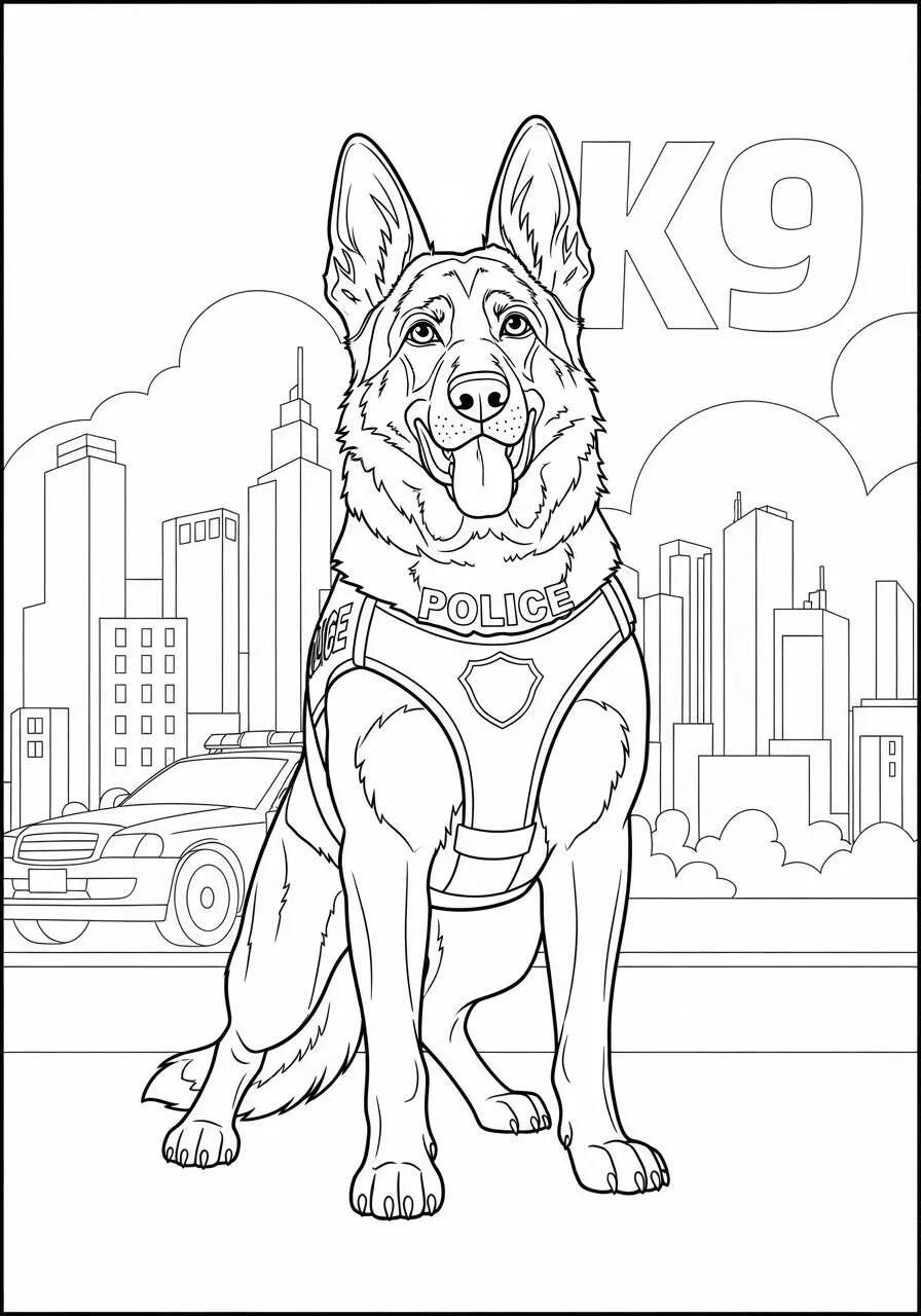 Desenho de Cachorro Policiais K9 para Colorir