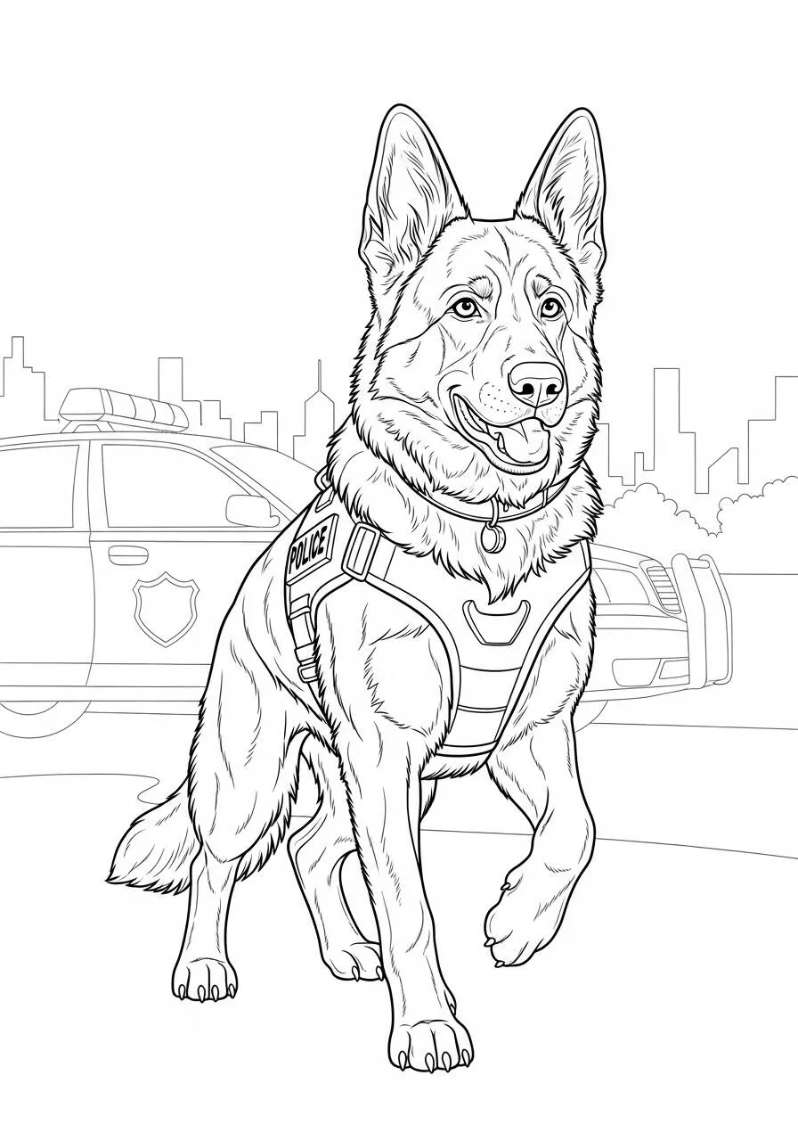 Desenho de Cachorro Policial para Colorir