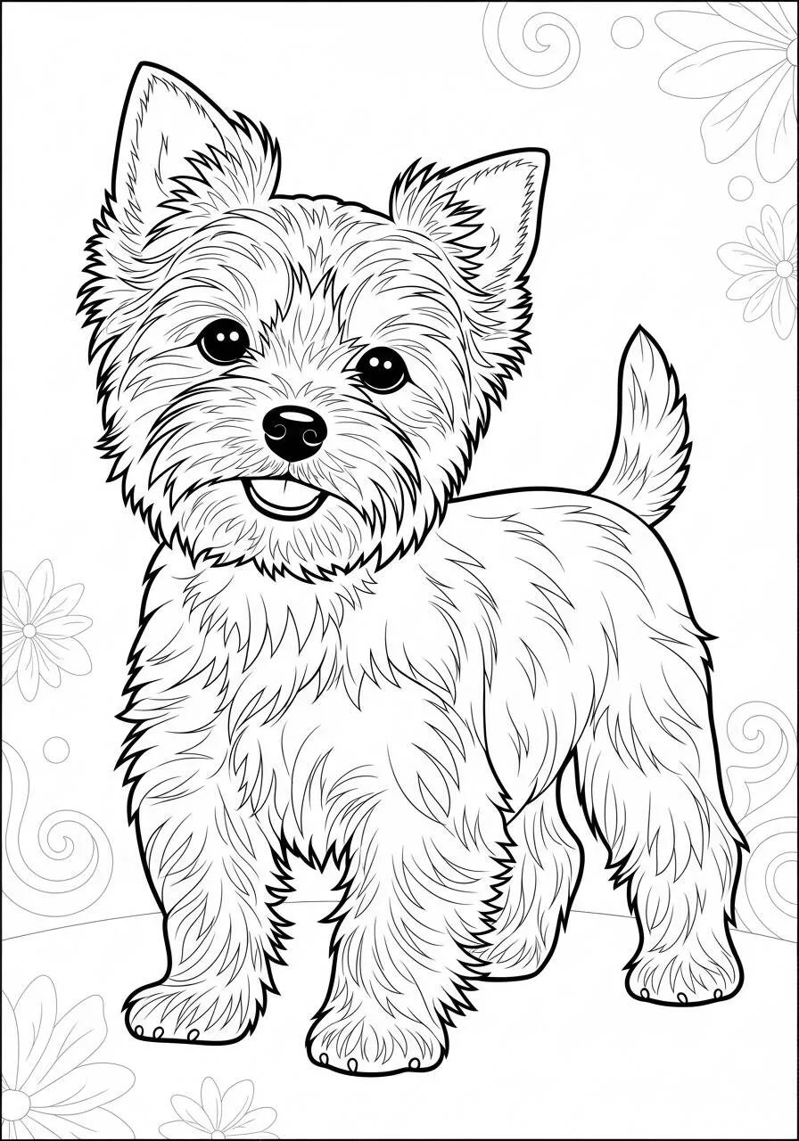 Desenho de Cachorro Yorkshire Fofo para Colorir